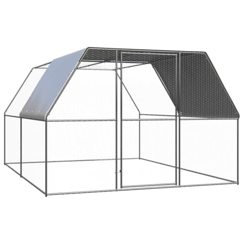 Large Chicken Coop Outdoor Walk-in Chicken Cage 9.8x9.8x6.6 FT Galvanized Steel Poultry Hen House Run with Lockable Door for Backyard Garden, Silver - color: Silver-D