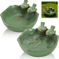 2 Pack Ceramic Bird Bath for Outdoors, 5.5" Ground Birds Bath Bowl for Outside, Heavy Duty Wild Bird Feeders, Feeding Tray Food Holder for Balcony Garden Lawn Patio Decor Tabletop, Green