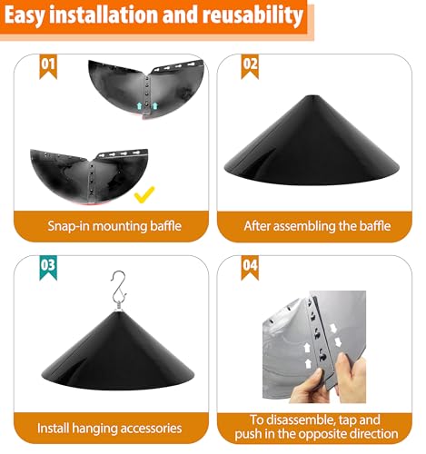 19-Inch Wide Rain Cover for Hanging Bird Feeders,Squirrel Baffle for Feeder Pole,Squirrel-Proofs for Outside Shepherd's Hooks，Baffle for Hummingbird Feeder (Black 2 Pack) - color: Hanging mount-Black 2p