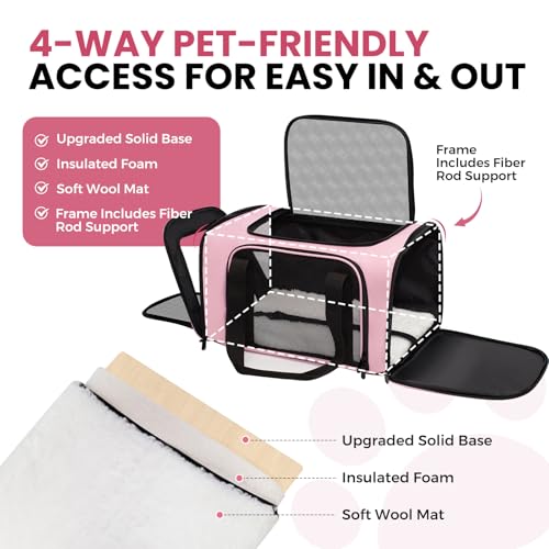 Soft-Sided Cat Carrier 18x11x11 in Expandable Travel Pet Bag 15LBS | For Cats and Small Dogs with Anti-Scratch Mesh Washable Mat Collapsible Escape-Proof Airline Approved with Shoulder Strap - color: Pink, size: 11.0"L x 11.0"W x 18.0"H