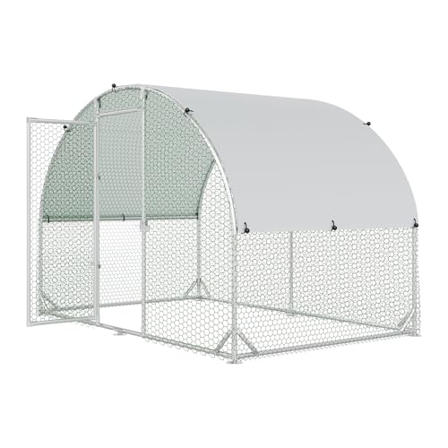 4ever2buy Metal Chicken Coop, 9.8x6.5 FT Walk-in Chicken Run Pen Poultry Cage, Water-Resistant & Anti-UV Cover, Large Chicken Coop for 6-8 Chickens - size: 77.4"L x 114.0"W x 76.0"H
