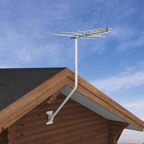 Universal Adjustable Mounting Pole, Steel J-Mount for Attic Outdoor Roof Wall Installation, Weatherproof Mast Pole, Mounting Bracket and Hardware Included (Diameter 1 1/4", Length 49 3/4", White) - size: 49.75"