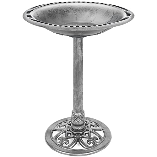 Best Choice Products 28in Pedestal Bird Bath, Vintage Outdoor Resin Accent Decoration w/Fleur-de-Lis Accents - Stone - color: Stone