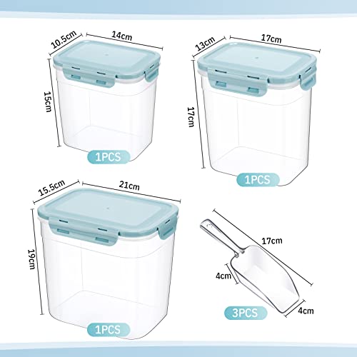 Patelai 6 Pcs Dog and Cat Food Storage Containers with Scoops Set Plastic Pet Food Storage Containers Stackable Airtight Dry for Kitchen 1.27 Qt, 2.4 Qt, 4 Qt(Blue) - color: Blue