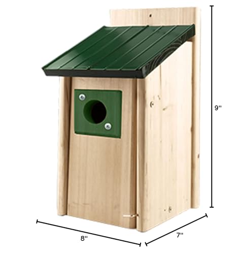 Woodlink Outdoor Bluebird Weather Resistant Natural Cedar Nesting Bird House Box with Predator Guard, Easy Open Latch, and Metal Roof