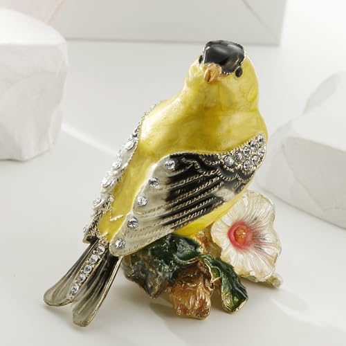 Hand Painted Enameled Oriole Trinket Box, Hinged Unique Mini Ring Necklace Jewelry Organizer, Classical Bejeweled Storage, Figurine Collectible Keepsake Home Decor (Oriole Bird) - color: Oriole Bird