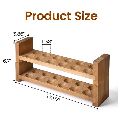Sishynio Double Layer Egg Tray Holder Countertop, Wooden Fresh Egg Rack | Stackable Storage Basket; 2 Tier Egg Organizer for Farmhouse Kitchen, Refrigerator; Fresh Eggs, Dark Woodgrain, Pegs, Rustic - style: 2 tier pine egg tray