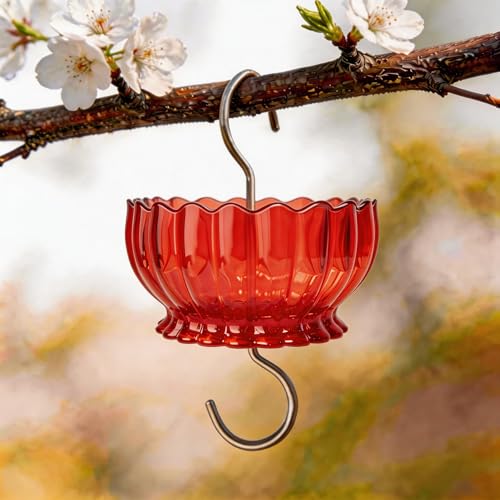 9oz Plastic Ant Moat for Hummingbird Feeder, 2-Pack Red Daisy Insect Guard | Stainless Hooks, Vintage Ruby Floral Buffer, Transparent Nectar Protector, Water Barrier Blocking Bugs, 9 Ounce/270ml - color: Red, size: 2PC/Pack