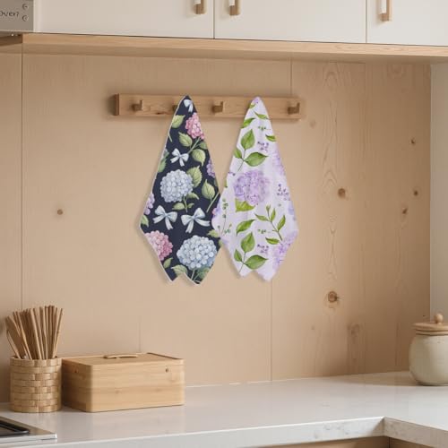 2 Pcs Artistic Hydrangea Kitchen Towels Decorative Hand Towels 02 | Waffle Soft Tea Towel for Home, Bathroom, Absorbent Microfiber Dish Cloth, Housewarming Gifts for Women, Mom - color: Multi 1212