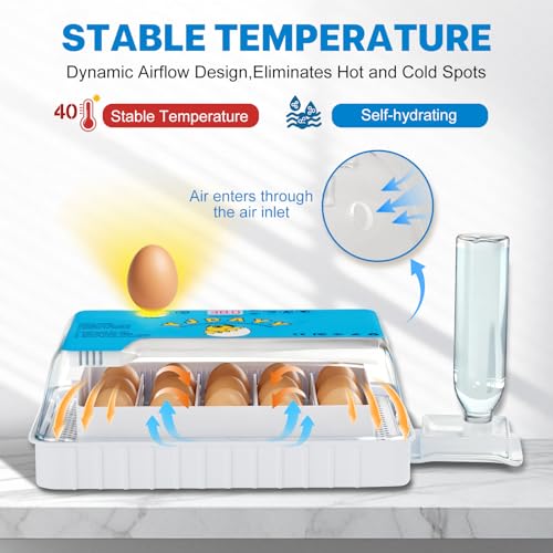 Incubators for Hatching Eggs 15-35 Eggs Incubator with Automatic Egg Turning and Temperature Humidity Control Display LED Candler Poultry Incubator for Hatching Chicken Duck Quail (Blue)