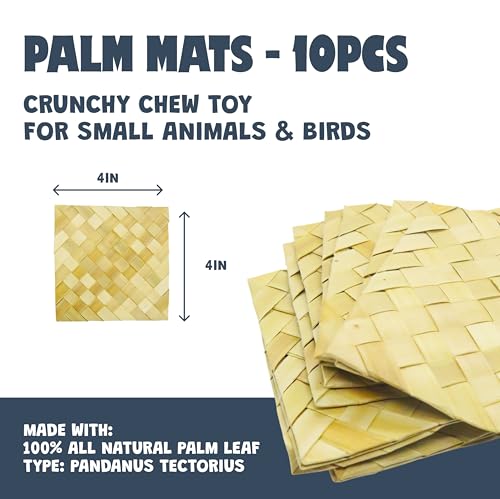 Chews, 100% All Natural Palm for Rabbit Hamster Guinea Pig Chinchilla Pet Rat Mice Gerbil Bird, Healthy Enrichment Boredom Buster Molar Chew Shredder Palm Mat 10pcs