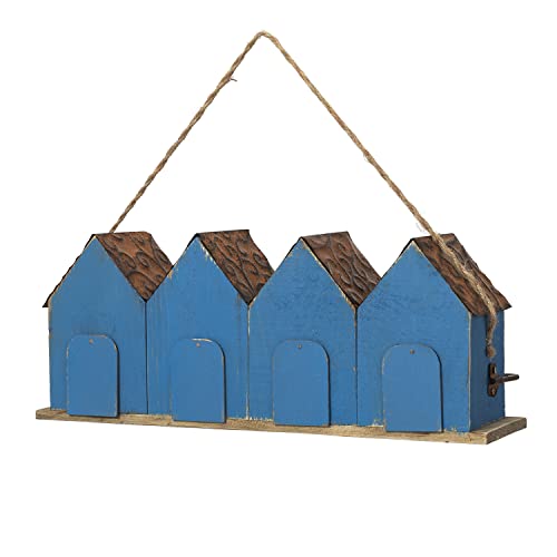 Glitzhome 17" L Retro Blue Distressed Solid Wood Birdhouse with Perch Garden Hanging Bird House for Outdoors - color: 17"L Retro Blue