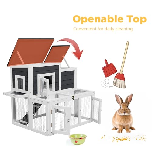 Small Chicken Coop for 1-2 Chickens,2-Story Starter Coop Outdoor Guinea Pig Cages Poultry Pet Run House with Non-Slip Ramp & Removable Tray for Bantam Serama Hen,Other Small Breed Fowl(Grey1) - color: Grey1