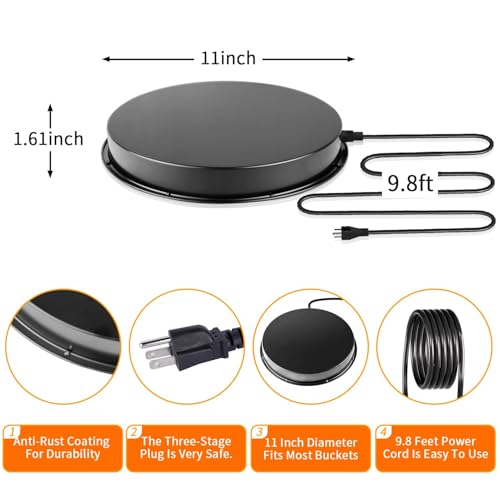 Chicken Water Heater for Winter, 110Watt Thermostat Heated Poultry Waterer Base with 9.8ft Power Cord,Suitable for Plastic/Metal Poultry Waterer(Black, 11INCH-1PACK) - color: Black, size: 11IN-1PACK