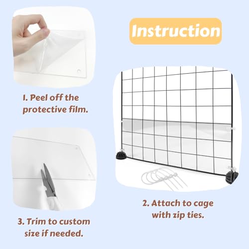 12 Pcs Cage Guard 11.8"x4.7" with Zip Ties Scatter Guard Clear | Cage Liner Flexible Side Lining for Rabbit Guinea Pig C&C Metal Wire Playpen - size: 11.8" x 4.7" (12 PCS)