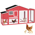 Large Chicken Coop 84.7'' Outdoor Weatherproof Hen House for 4-6 Chickens with Nesting Box, Predator Proof Poultry Cage with Pull Out Tray, Easy Clean & Assemble - color: Red(84.7"L x 27.6"W x 47.4"H)