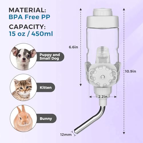 Vannon Dog Crate Water Bottle, 15oz Top-Fill Pet Water Dispenser, Grey | kennel water bottle helps keep pets hydrated longer with fewer refills and easy daily care. - color: Grey, size: 15oz