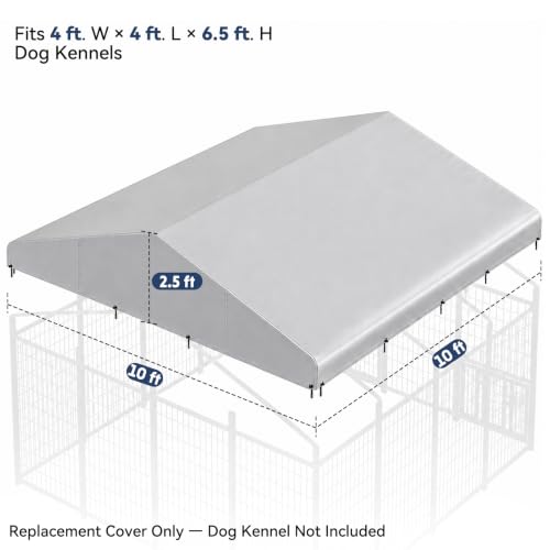 ROOMTEC 10 x 10 FT Outdoor Dog Kennel Cover, Replacement Canopy Only | Silver, 210D Coated Oxford, Waterproof, UV, 18 Secure Fasteners, Designed for ROOMTEC Kennels - size: 10.0"L x 10.0"W x 2.5"H