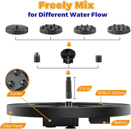 Solar Fountain for Bird Bath, 2026 Upgraded 2.5W Solar Bird Bath Fountain Pump with 6 Nozzles, Floating & Standing Solar Water Pump for Bird Baths, Garden, Pond, Pool, Outdoor