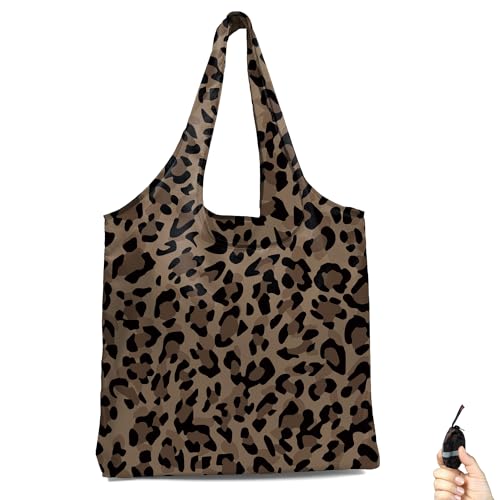 BeeGreen Reusable Grocery Shopping Bag -Travel Tote Bag - Foldable Compact Sturdy Bags - color: Brown Leopard, style: Standard Extra Large