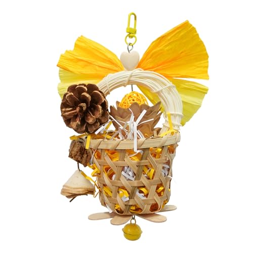 Bird Toys Foraging Shredder Hanging Toys Rope Perch with Bell Parakeet Toy Parrot Swing Climbing Standing Toys Bird Cage Accessories for Conure Cockatiel Budgies Lovebird, Yellow - color: Yellow