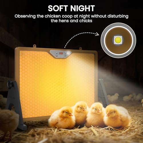 Chicken Coop Heater Brooder Plate, 180W Dual-Heating Chicken Heater | Thermostat | Cycle Mode | Light, Remote Control Chick Heater for Coop, Adjustable Chicken Warmer for Poultry, UL-Compliant - color: Brown