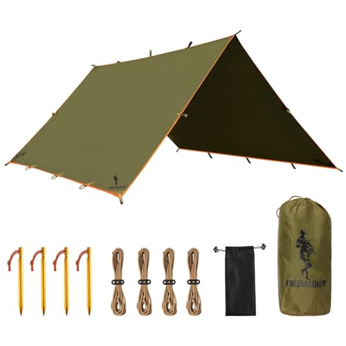 FREE SOLDIER Waterproof Camping Tarp Shelter Awning | Lightweight, Compact, Quick Setup, Waterproof Sun Shelter Campingtarp,For Backpacking, Beach, Travel and Outdoor Activities - color: Brown 10×13ft