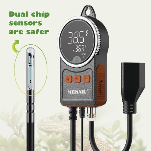 Temperature Controller can be Used for aquaculture, Plant mat Heating, Reptile Thermostat, with Load line Over-Temperature Protection and Dual Sensor auto-Safety Calibration - color: MS-60A