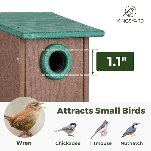 Kingsyard Recycled Plastic Bird House for Outdoors - Weatherproof Wren Bird Nesting with Predator Guard & Air Vents, Green - color: Green