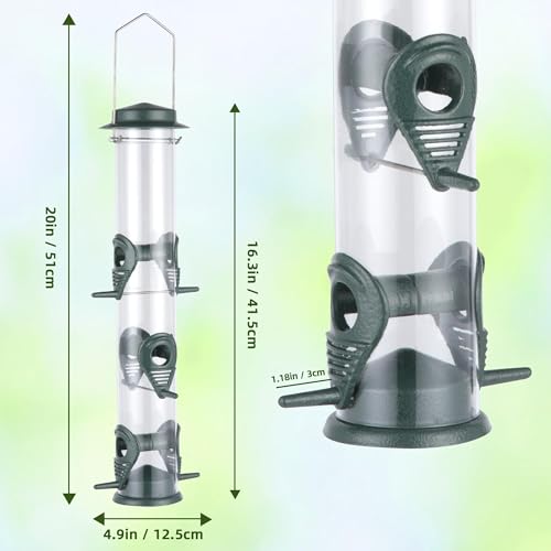 1PK Metal Bird Feeders with 6 Feeding Ports,Tube Bird Feeder with Steel Hanger,Hard Plastic Wild Bird Feeder for Outdoors Hanging, Attracting Birds in Your Lawn, Garden, Balcony–Green - color: Green 1 PACK