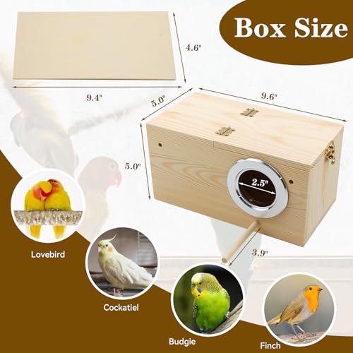 Acrylic Bird Nesting Box,Transparent Parakeet Nesting Box with Perch Natural Wood Cockatiel House for Cage Handcrafted Visible Budgie Breeding Home for Parrots Finches Conures Small Birds - size: [M]