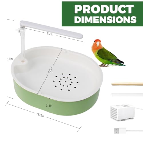Parrot Bathtub,Bird Shower Parakeet Bath for Cage with Adjustable Water Flow Control Valve, Contains USB and Pump,Tarpaulin,for Pet Birds,Cockatiel,Budgie,Suitable for Many Kinds of Birds(Green) - color: Green and white