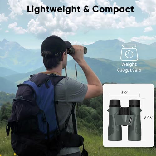 WOSPORTS 10x42 Binoculars for Adults - IP67 Waterproof Binoculars for Bird Watching, Camping, Hiking - color: Green