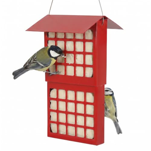 Solution4Patio Suet Bird Feeder for Outdoors, All Metal Bird Feeder for Wild Birds, Heavy Duty Galvanized Steel Hanging Feeder with Slide-Top Roof, Weather Resistant, Holds 2 Suet Cakes (Red) - color: Red