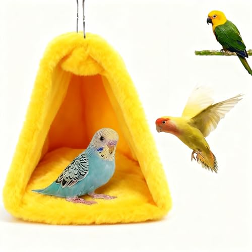 Bird Nest Snuggle Hut Soft Plush Hammock Hanging Cage Tent for Birds Parrot Winter Warm Bed Pet Toy for Hamster Parrot Macaw Budgies Eclectus Parakeet Cockatiels Cockatoo Lovebird (Yellow) - color: Yellow