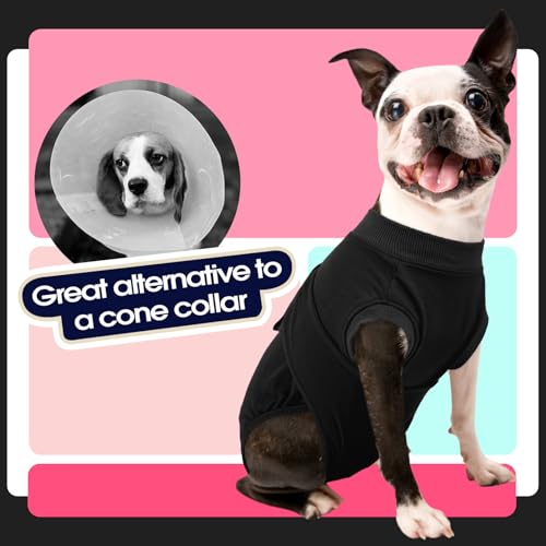 Dog Recovery Suit Male,Dogs Surgery Neuter Suits Puppy Spay Shirts | for Female Protect Dog's Skin Anti Licking Abdominal Wounds Doggie Onesie Pet Bodysuit Alternative to Cone Black XS - color: Black, size: Xs(back:8.3-11.4in,wt:4-7lbs)