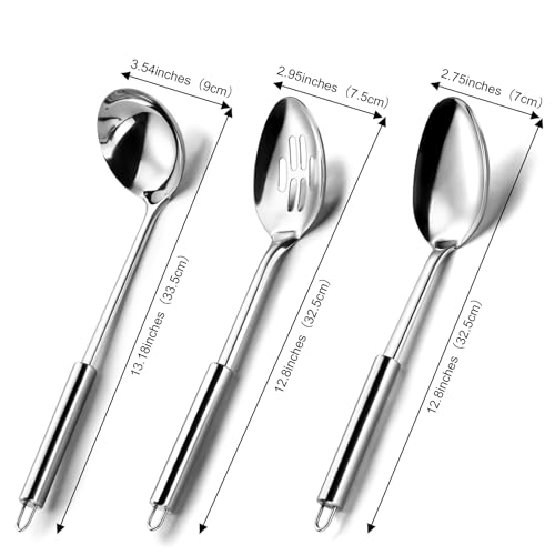 Pleafind Serving Utensils Set for Parties,3-Piece Silver Stainless Steel utensils set,Includes 1 Serving Spoon, 1 Slotted Spoon and 1 Soup Ladle,Serving Spoons for Buffet - color: 3P-Silver