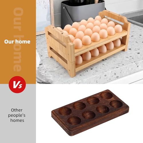 48 Egg Holder Countertop 2-Tier Stackable Bamboo Egg Tray with Anti-Slip Pads/Ventilation Design, Fresh Eggs Storage Organizer for Chicken/Duck/Turkey Eggs - style: Rustic 48Pcs
