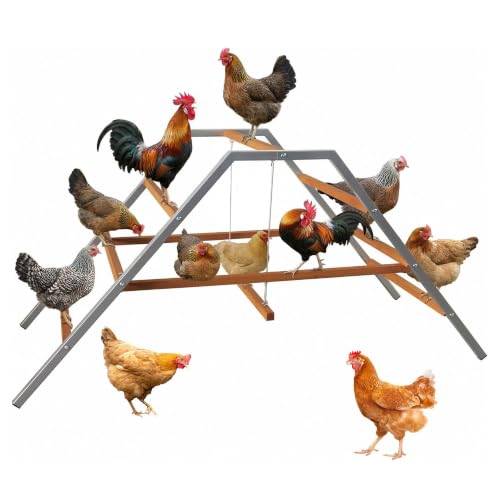 Garvee Chicken Perch with Swing, Chicken Roosting Bars for Healthy Poultry | Solid Wood Ladder & Rustproof Metal Frame for Chickens' Health and Happiness, Chicken Run Toys for Backyard Coops Farms