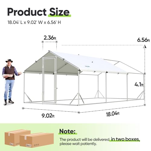 Quictent Advanced 18x9ft Metal Chicken Coop Run with Side Hardware Cloth | Large Walk-in Outdoor Poultry Cage Heavy Duty Predator Proof Hen Duck Rabbit Farm Pen House, Waterproof Anti-UV Cover - color: White, size: 18x9 ft