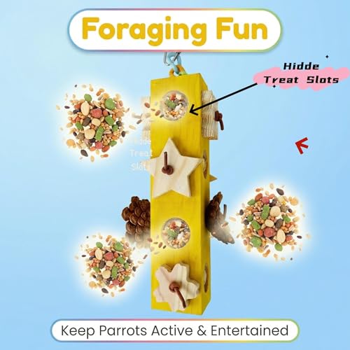 2Pcs Bird Hanging Chew Toys, Suitable for All Birds | Colorful Wooden Beads & Natural Pine Cones, Foraging & Beak-Grinding, Cockatiels, Lovebirds, Conures, Cage Accessories