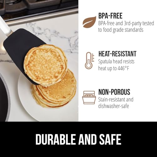 GORILLA GRIP BPA-Free Silicone Spatula for Non Stick Frying Pan, Heat Resistant Flexible Head, Patented Soft Comfortable Handle, Non-Scratch Kitchen Turner, Flip Burgers, Pancakes, 11.6 in, Black - color: Black