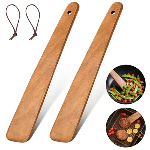 2PCS Teak Wooden Spatula for Cooking, 12 Inch Wood Spatula | Turner & Egg Flipper Scraper for Cast Iron, Flat Wood Cooking Utensils, Spatulas Spoons Perfect for Gift Ideas, Kitchen Gifts - size: Flat Spatulas