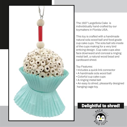 1927 Large Sola Cake Wood Ball & Paper Cupcake Cup Bird Toy - Shredding & Foraging Parakeet Toys - Natural Bird Cage Accessories for Small Med and Large Birds - Destructible Bird Chew for Cage - size: Large