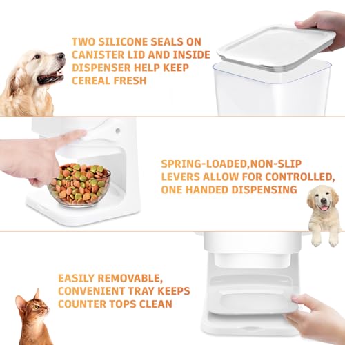 Dog Food Storage Container, 5-7 lb Pet Food Storage Containers, Downward-pressing Large Outlet Suitable for Dog, Cat, Bird Dispenser, White
