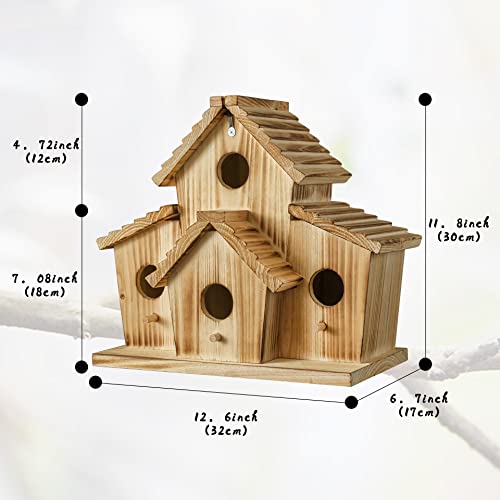 Bird Houses for Outside,Bluebird Finch 4 Room Outdoor Bird Houses for Garden, Up to 4 Bird Families, Large Hole for Bird Families' Needs