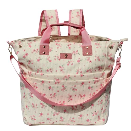 Diaper Tote Bag Totepack Backpack Crossbody Bag 3 in 1 for Women Laptop Backpack Multifunctional with Insulated Pockets - color: Corduroy Cute Flower