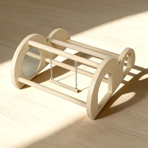 Chicken Perch with Swing & Mirror, Waterproof PVC Roosting Stand for Hens Activity Gym for Chick Toys & Bantams, Durable Easy-Clean Coop and Brooder