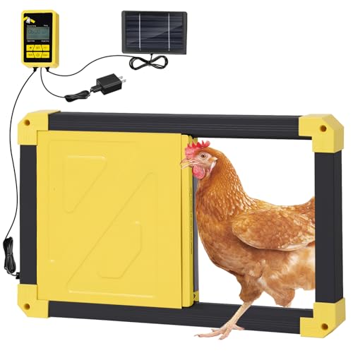 Aivituvin Automatic Chicken Coop Door Opener with Heating and Anti-Pinch Function Solar Powered Auto Chicken House Run Door Black - color: Black and yellow, size: 22.4"L x 2.0"W x 16.6"H