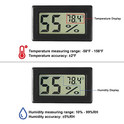 4 Pcs Mini Digital Hygrometer Thermometer Gauge with Probe TPM-10 LCD Display Temperature Fahrenheit Humidity Meter for Incubator Reptile Plant Terrarium Humidor Guitar Case Greenhouse - color: Black 4PCS